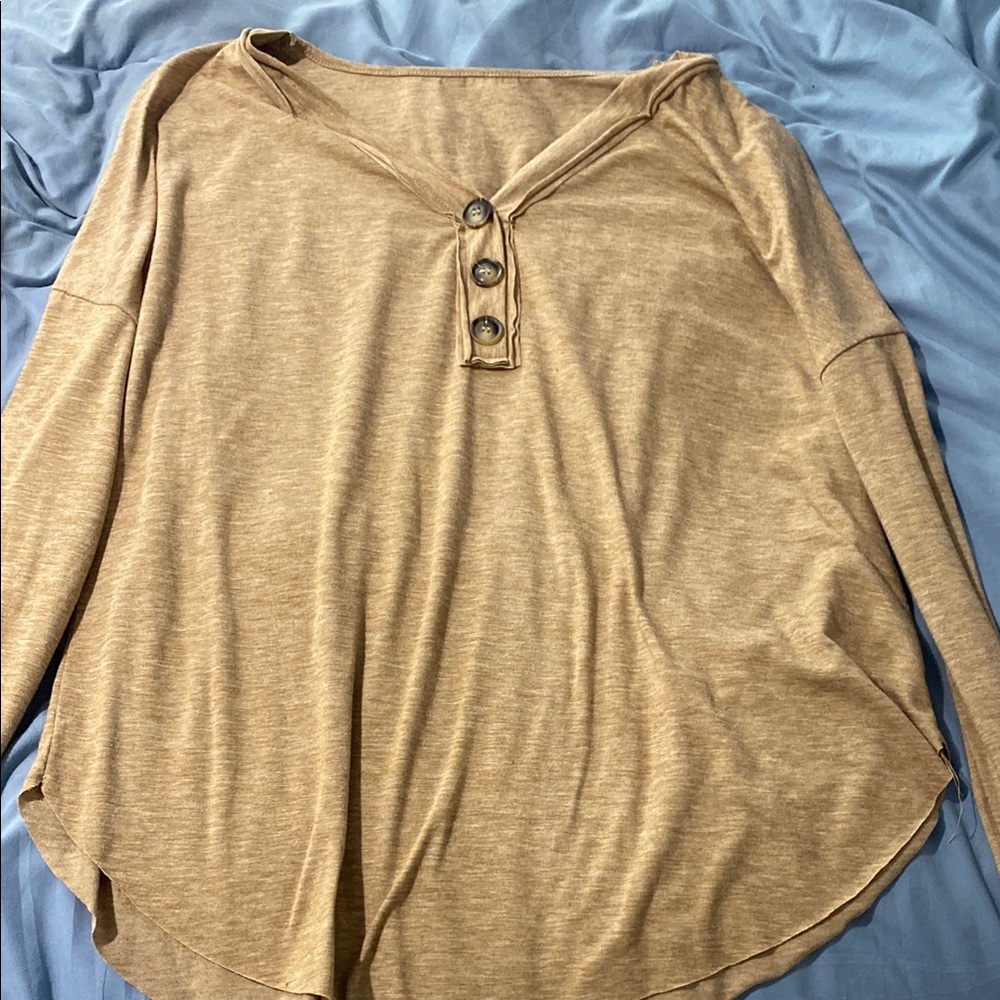 Casual Tan Button-Up Women's Top